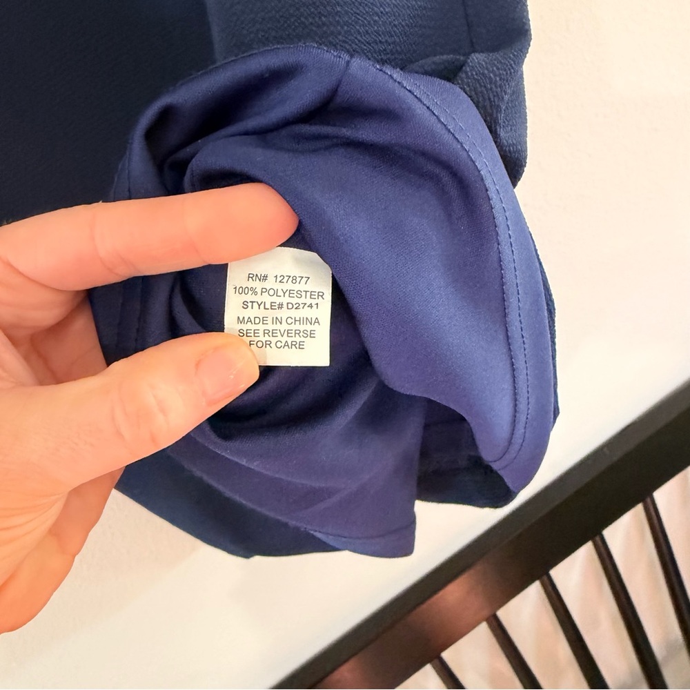 Navy Shift Dress Cap Sleeve Pockets Minimal Work Casual Dress - Size M - Picture 7 of 7